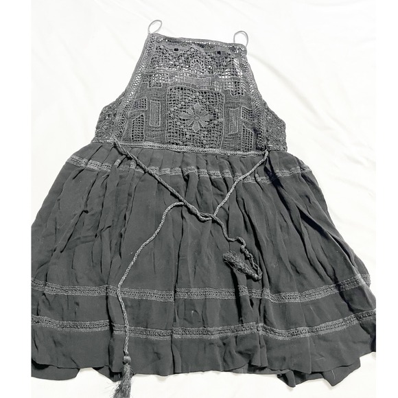 Free People Black Emily Crochet Lace Mini Dress Sleeveless Boho Summer Bohemian - Picture 8 of 10